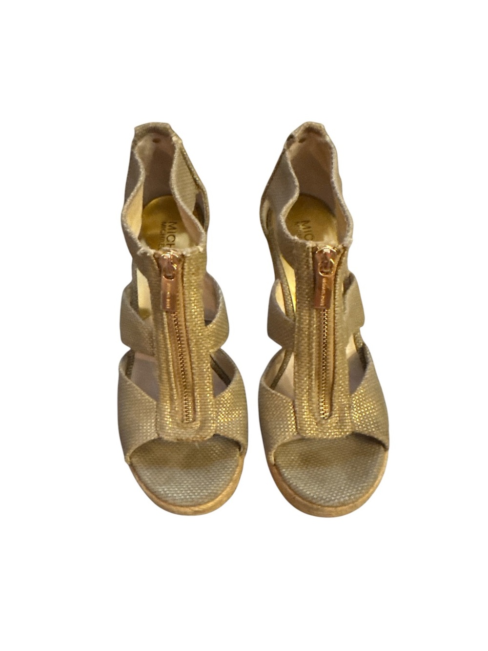 Michael Kors Metallic Gold Zip Wedge Sandals